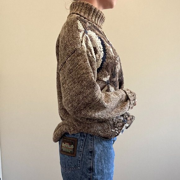 Vintage 90s Turtleneck, 1990s Brown Chunky Knit Sweater - Picture 6 of 9